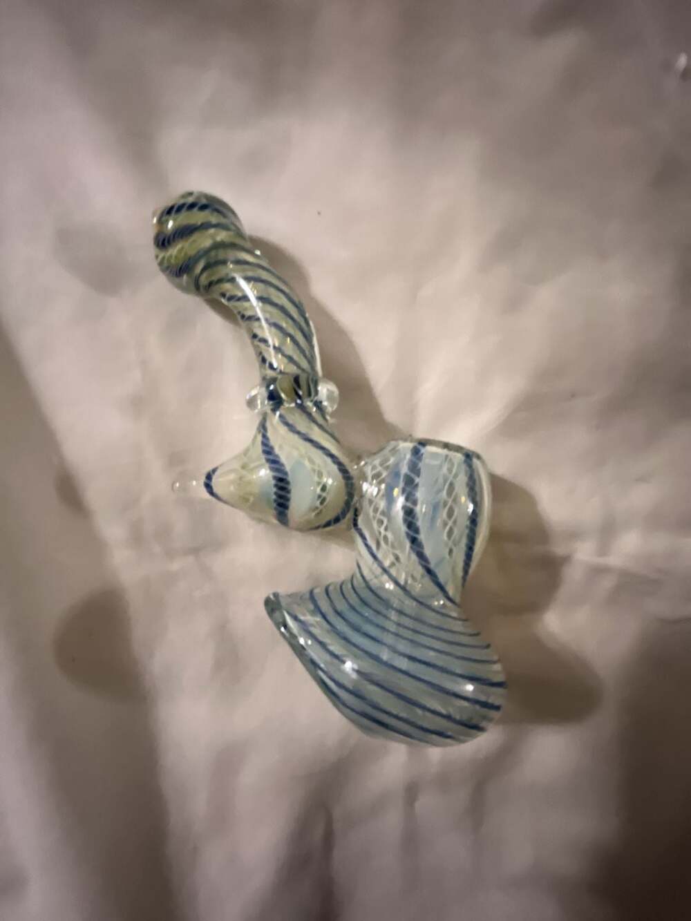 Handmade Glass Bubbler Piece Blue White Swirl
